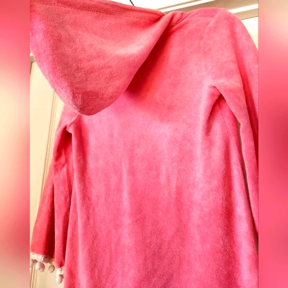 Y2K JUICY COUTURE Terry Cloth Salmon Pink Hood PLUNGE Dingleballs Mini Dress P/S - Picture 10 of 12